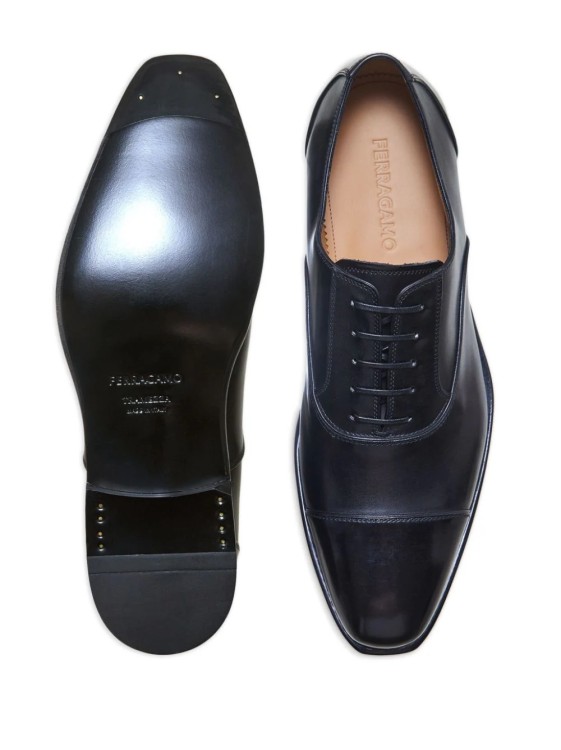 Shop Ferragamo Black Toe Cap Oxford Shoes