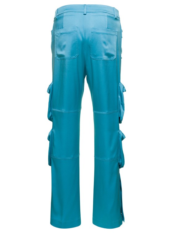 Shop Blumarine Light Blue Cargo Pants With Macro Patch Pockets In Satin