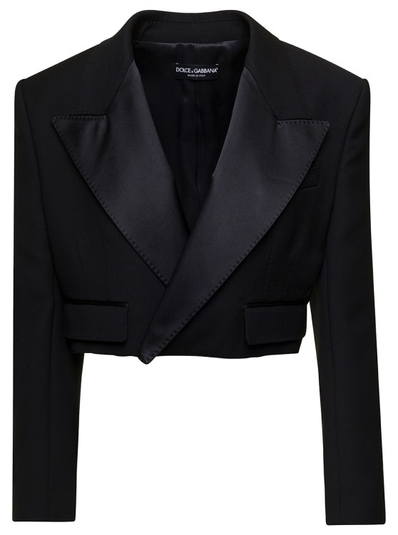 Dolce & Gabbana Black Cropped Jacket With Satin Revers In Wool Woman In Black