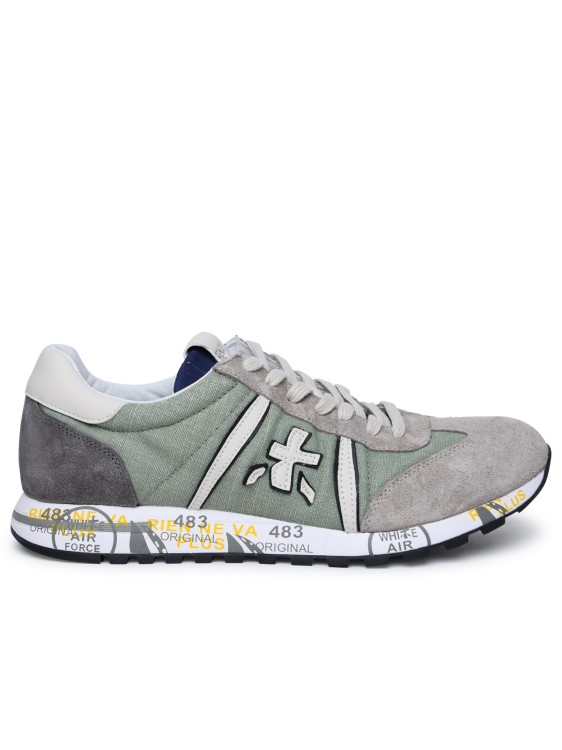 Shop Premiata Lucy Sneaker In Green Leather And Fabric In Grey