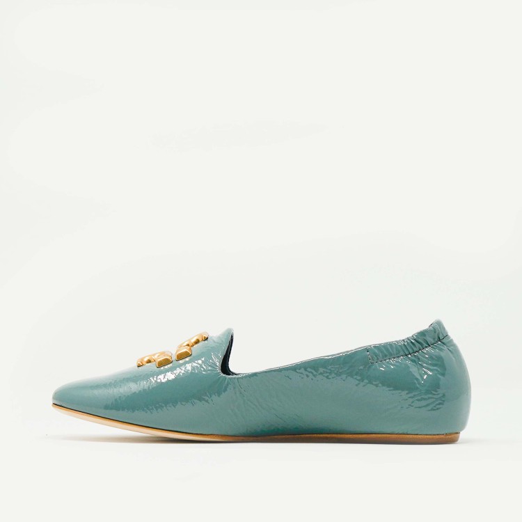 Shop Tory Burch Blue Patent Slipper With Gold Logo