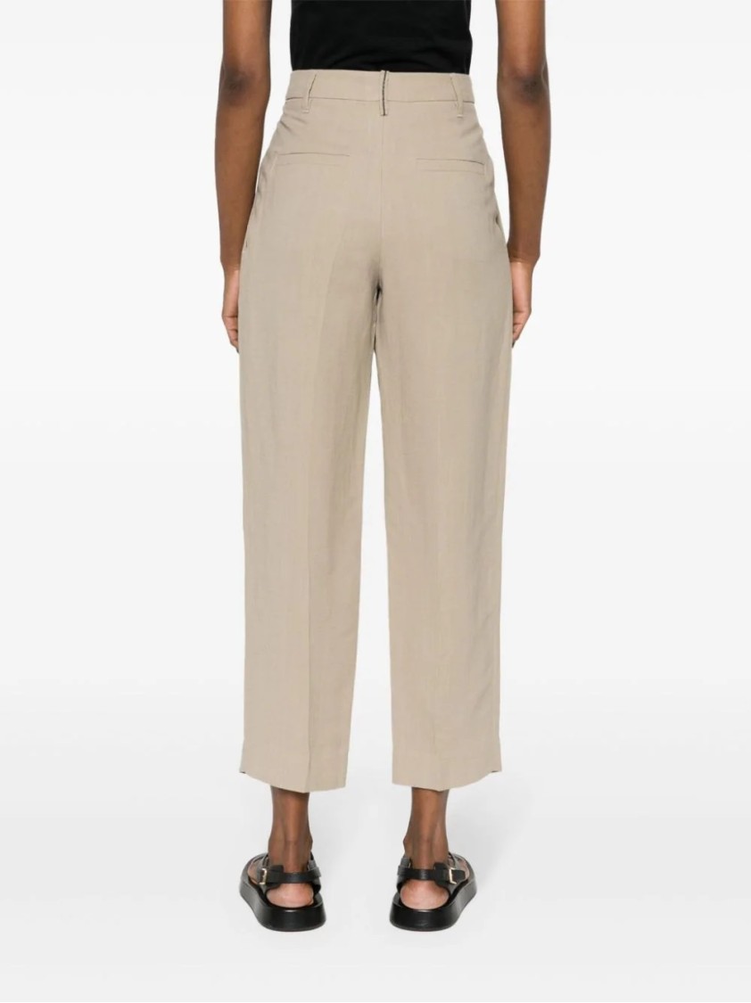 Brunello Cucinelli Cropped Tailored Trousers With Pleated Front In Neutrals