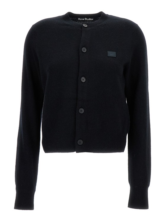 Shop Acne Studios Black Cardigan With Face Patch In Wool