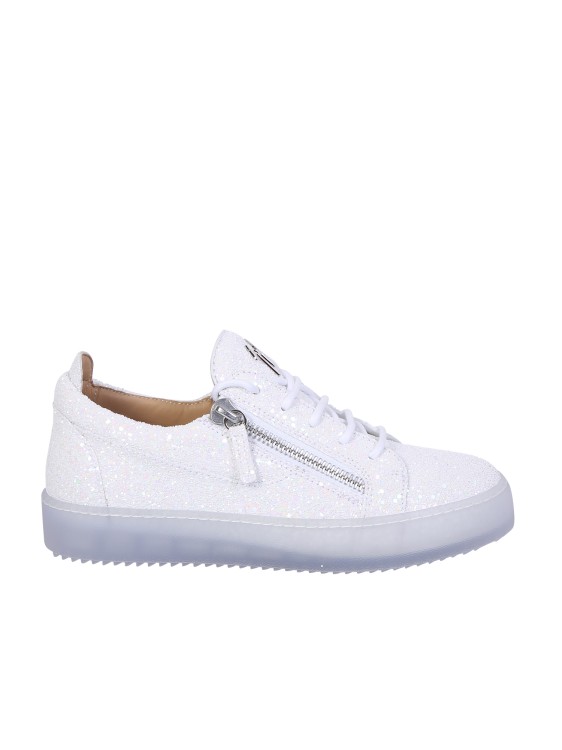 Giuseppe Zanotti Low-top Sneakers Crafted From White Glitter Fabric With White Cott In Neutrals