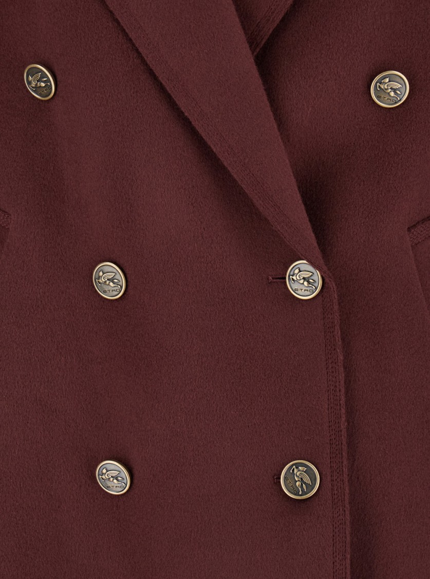 Shop Etro Bordeaux Double-breasted Jacket With Logo Detail On Buttons In Wool Blend In Burgundy