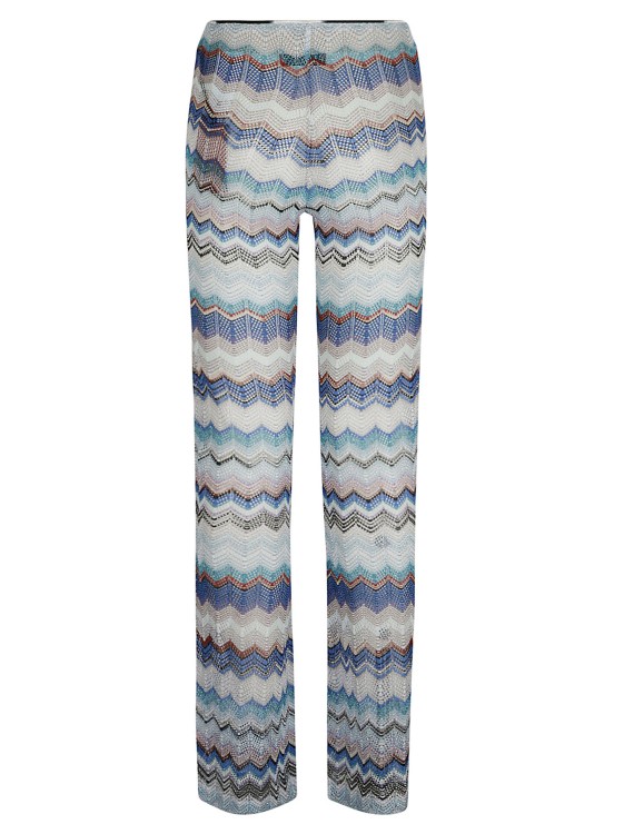 Shop Missoni Blue/multicolour Crochet Knit Trousers In White