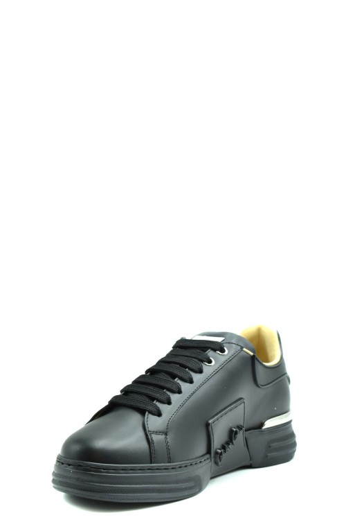 Shop Philipp Plein Black Leather Sneakers Wiht Embossed Logo