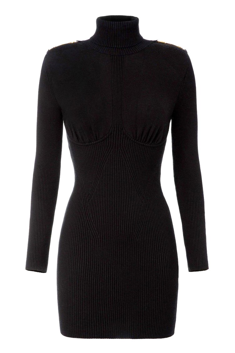 Elisabetta Franchi Schwarze Strickkleid Mit Hohem Kragen In Black