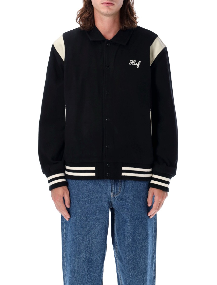 Huf Varsity Bomber Jacket In Black