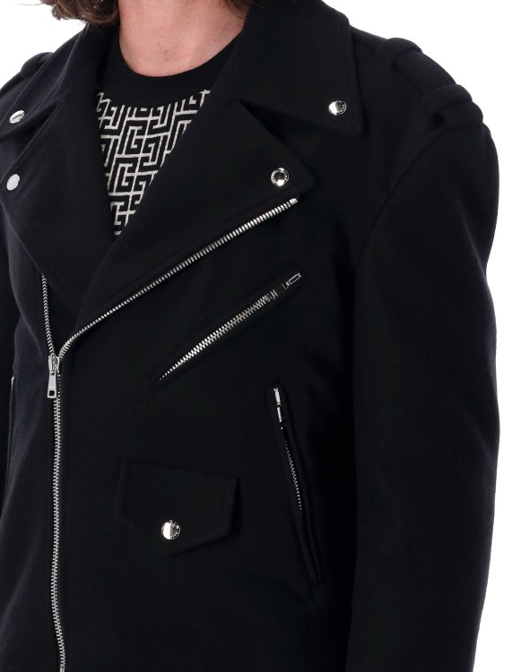 Shop Balmain Biker Wool Jacket In Black