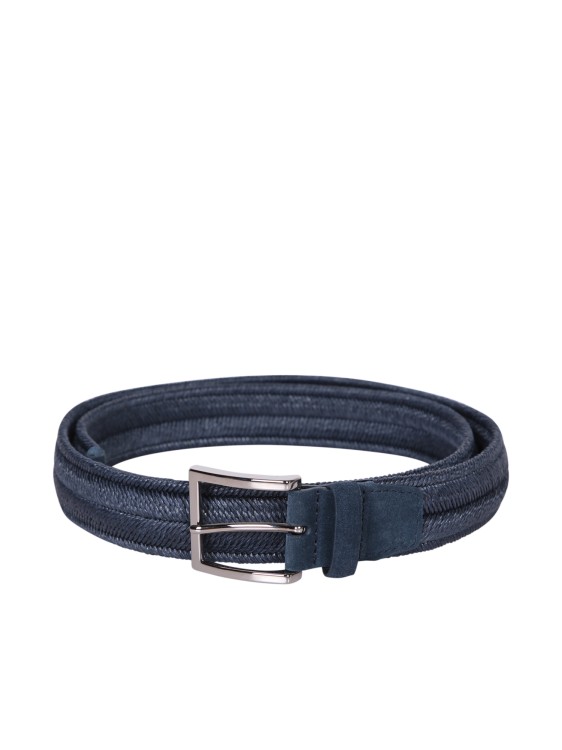 Shop Orciani Blue Woven Fabric Belt With Metal Buckle