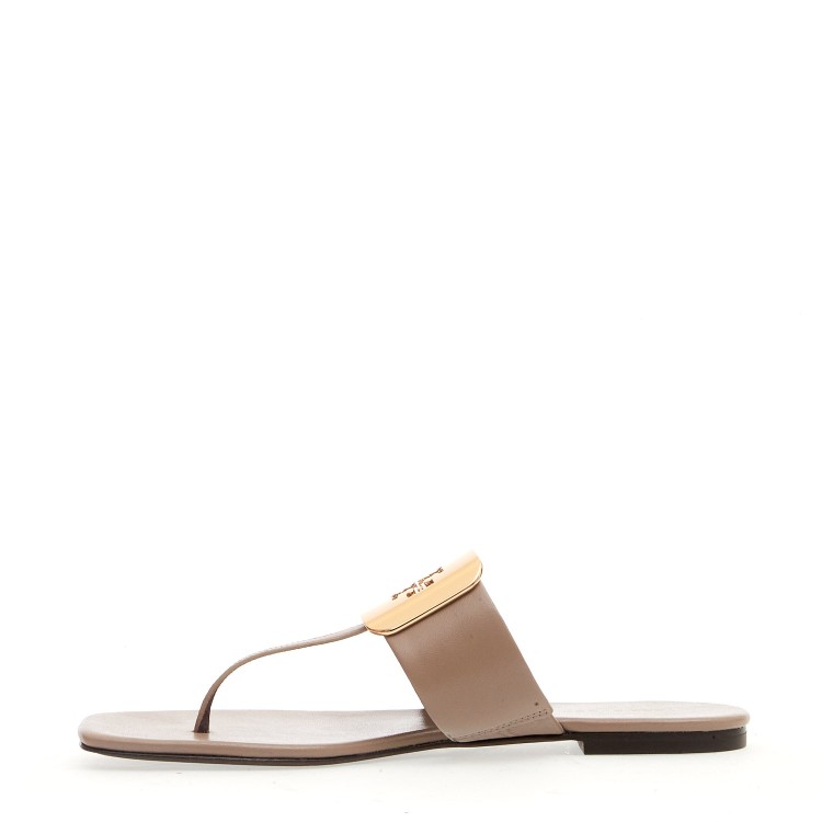Shop Tory Burch Dove Gray Flip Flop Sandal With Logo Buckle In Pink