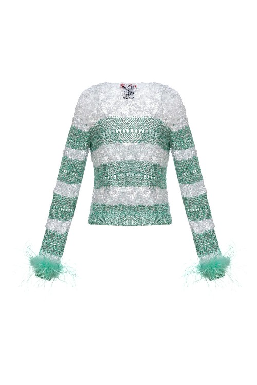 Shop Andreeva Mint Handmade Knit Sweater In Green