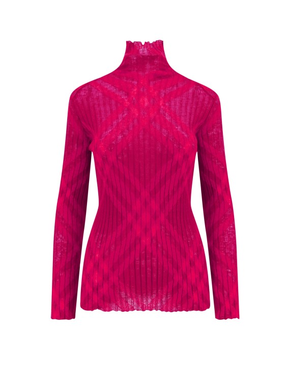 Shop Burberry Mohair Blend Sweater With Check Motif In Pink