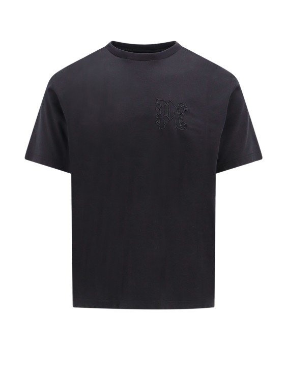 Shop Palm Angels Cotton T-shirt With Embroidered Logo On The Front In Black