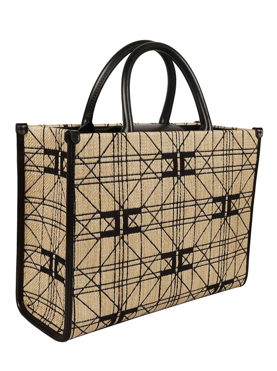 Shop Elisabetta Franchi Raffia Jacquard Logo Bags In Brown