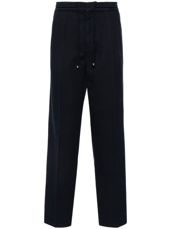 Brunello Cucinelli Navy Blue Cotton Gabardine Pants In Black