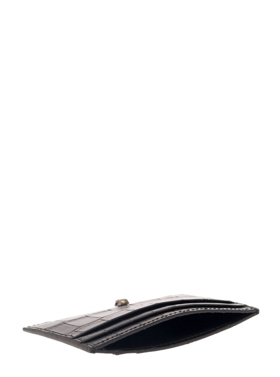 Shop Alexander Mcqueen Black Card-holder With Mini Skull Patch In Croco Embossed Leather