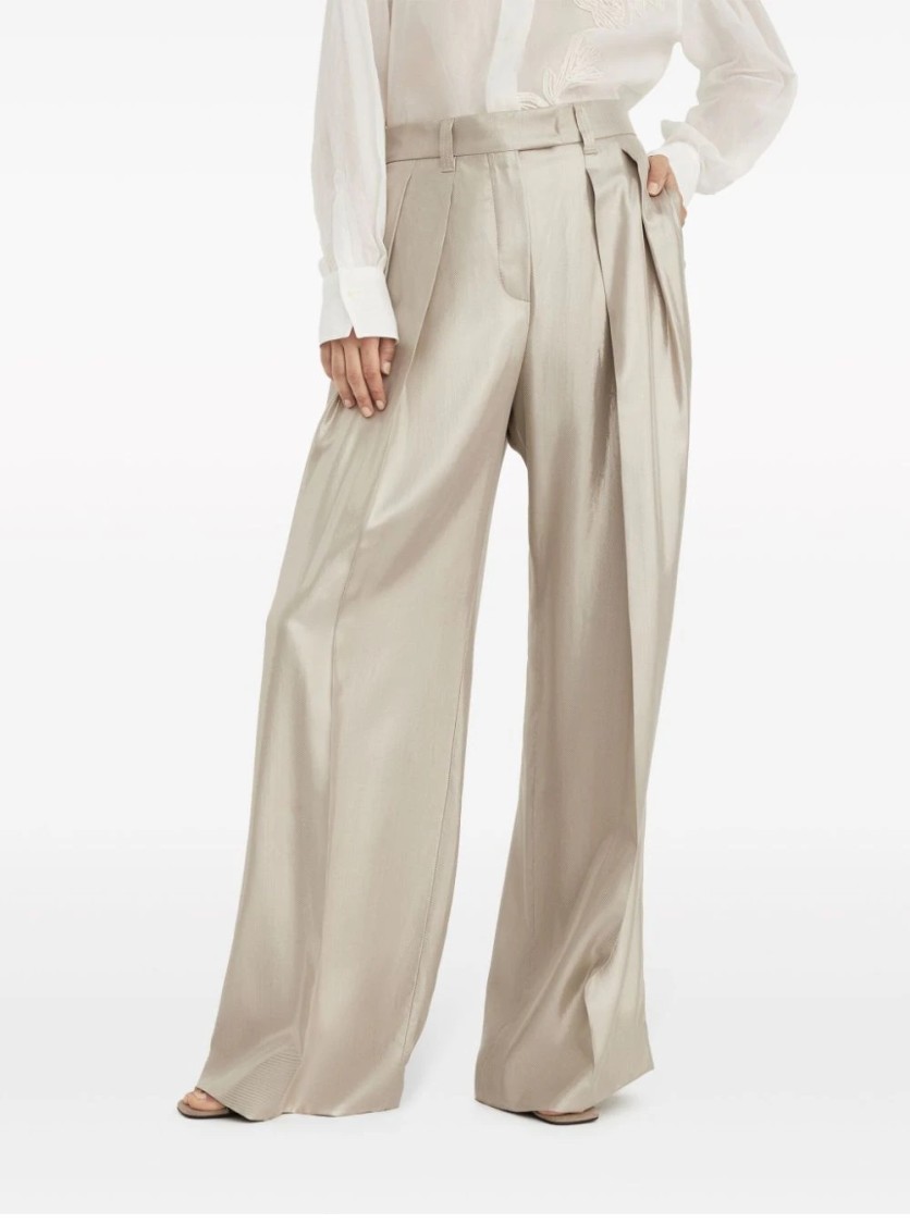 Brunello Cucinelli Women's Sparkling Linen Gabardine Loose Track Trousers In Neutrals