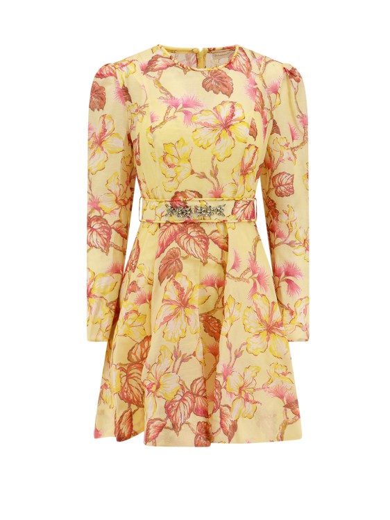 Zimmermann Linen And Silk Dress With Floral Motif In Multicolor