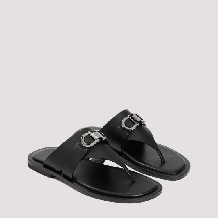 Shop Ferragamo Black Leather Domani Sandals
