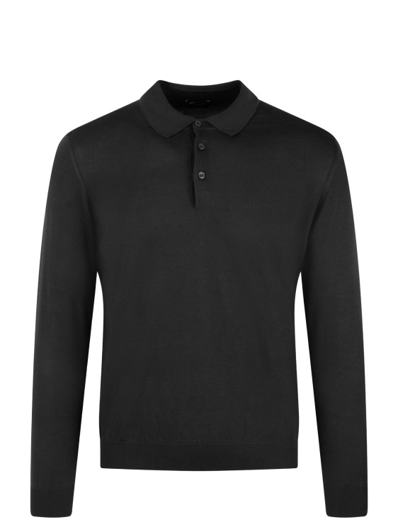 Shop Drumohr Long Sleeved Cotton Polo Shirt In Black