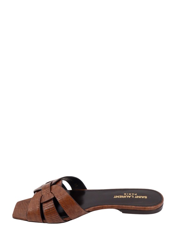 Shop Saint Laurent Leather Sandals With Lizard Print In Brown