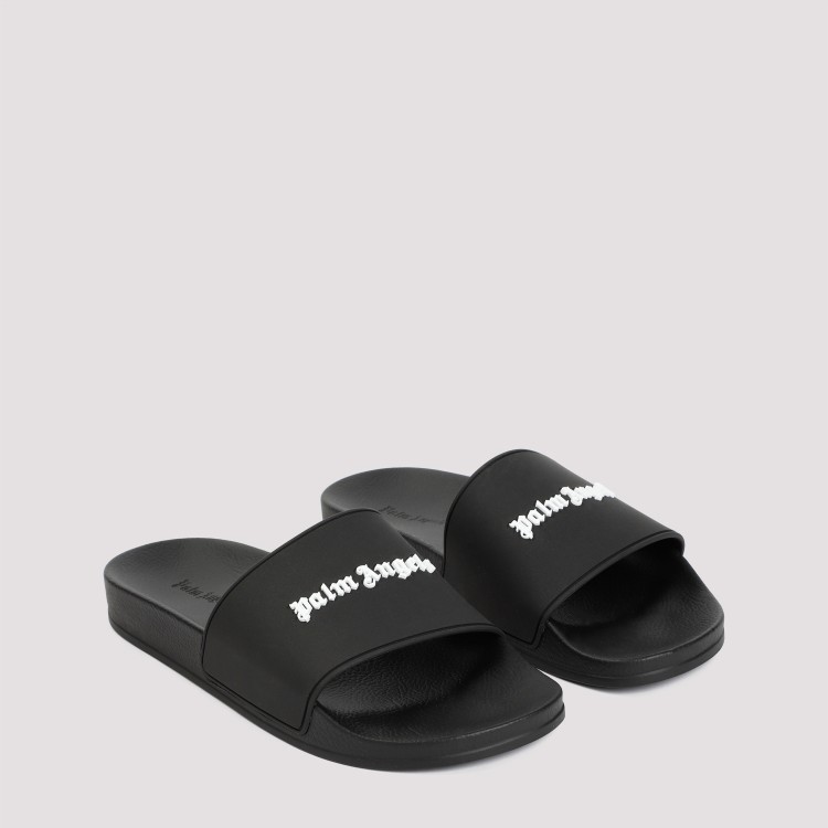 Shop Palm Angels Essential Logo Black White Polyurethane Pool Sliders