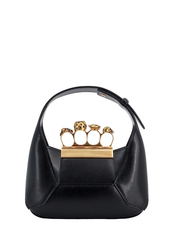 Shop Alexander Mcqueen Leather Handbag With Swarovski Crystals Rings In Black
