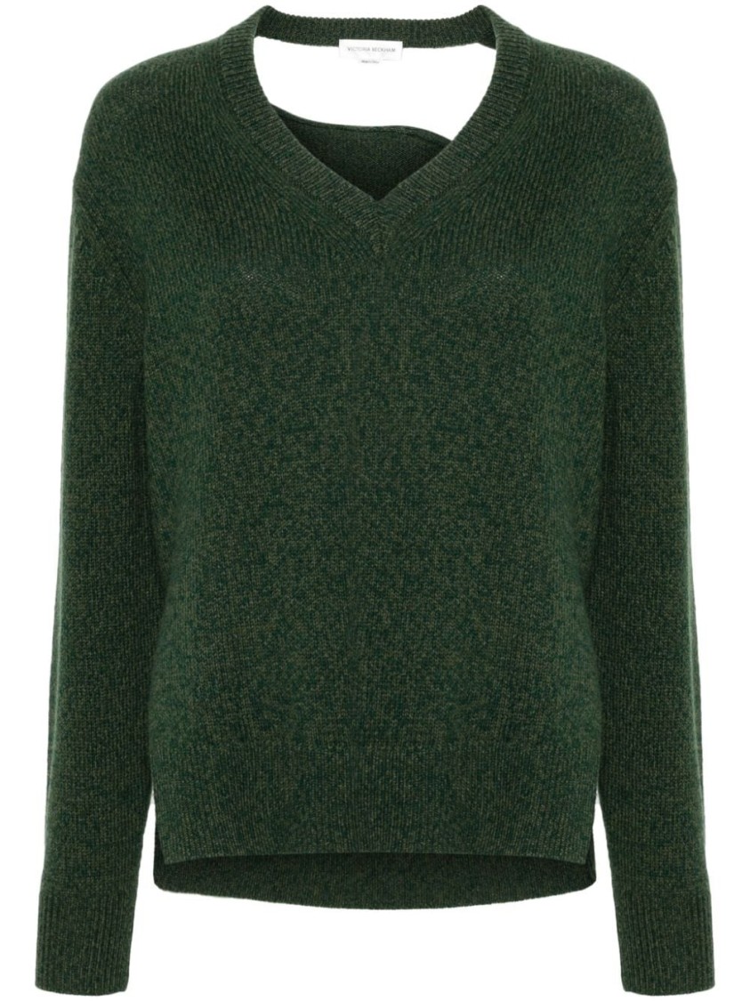 Victoria Beckham Maglia Scollo V Melamge In Green