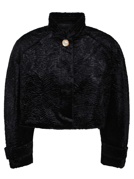 Shop Casablanca Astrakhan Fabric Cropped Jacket In Black