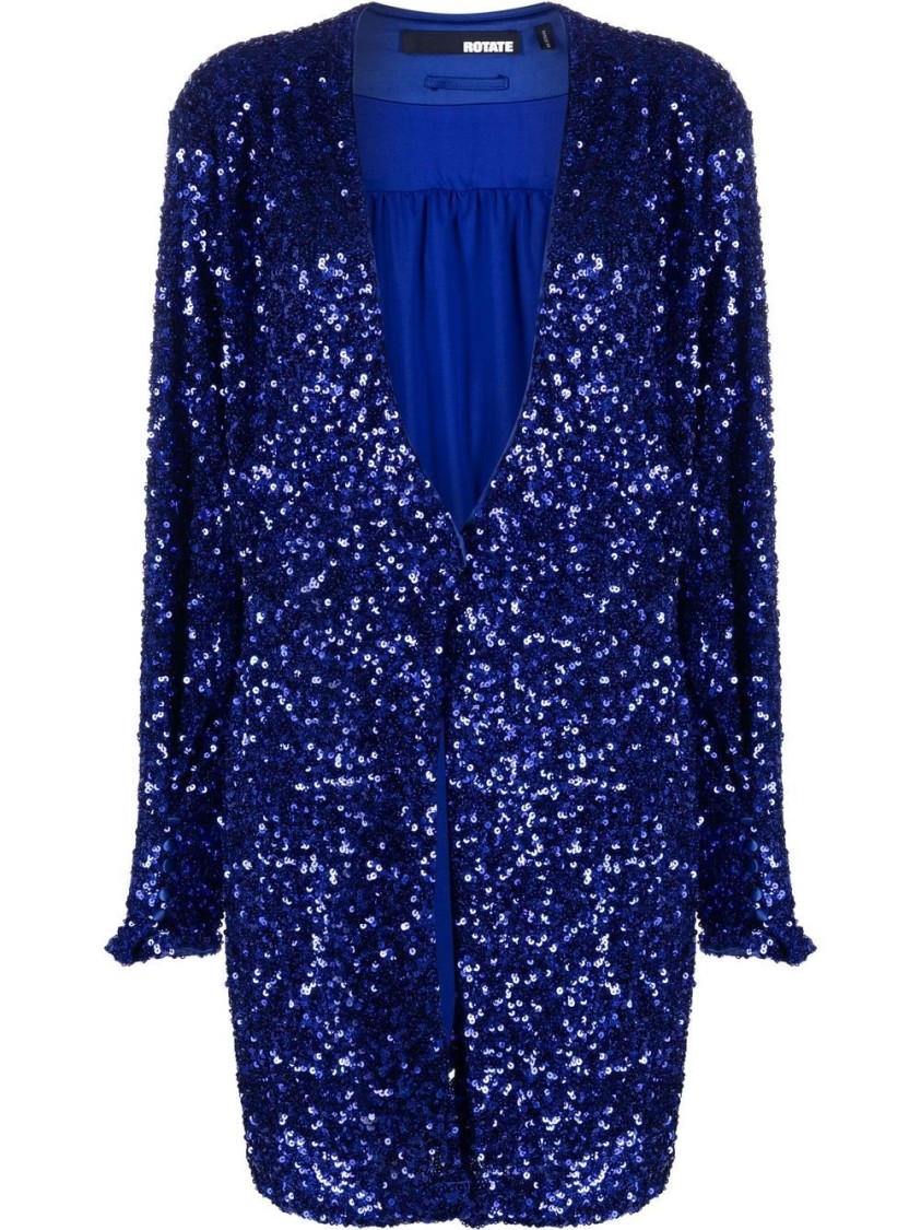 Rotate Birger Christensen Sequin-embellished V-neck Wrap Dress In Blue