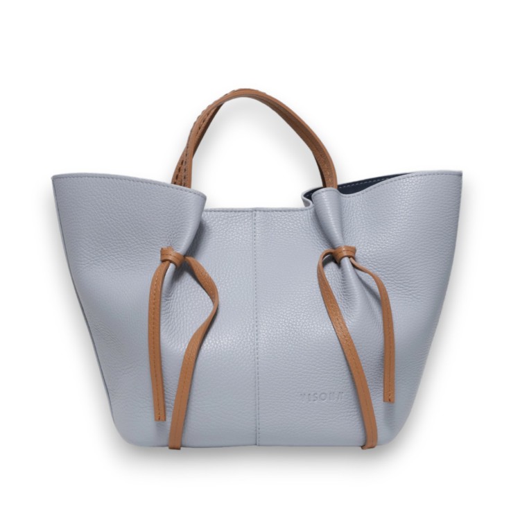 Shop Plinio Visona' Two-handled Shopping Bag With Leather Shoulder Strap In Light Blue Leather