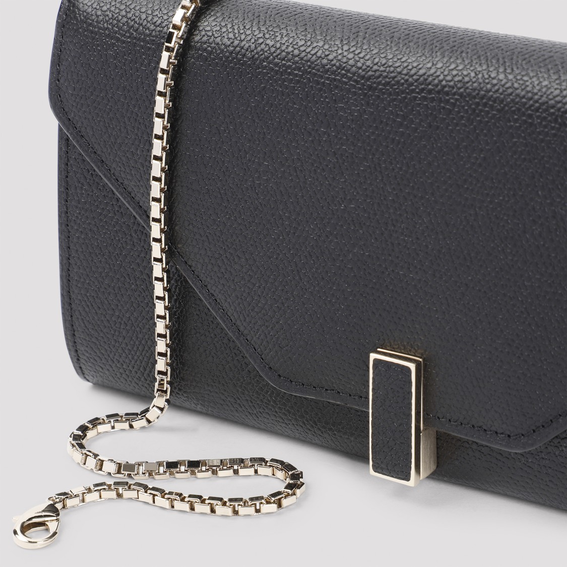 Valextra Grained Calf Leather Chain Wallet In Black