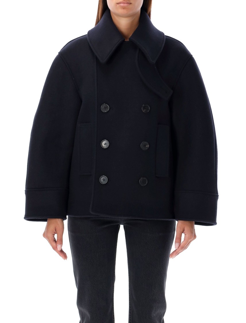 Saint Laurent Black Double-breasted Coat With Classic Wide Revers In Wool Woman In Black