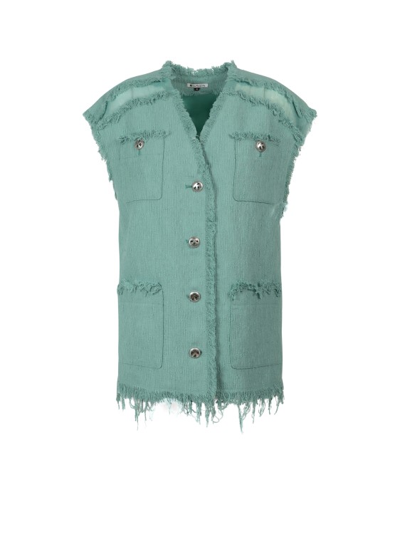 Krizia Tweed Vest With Frayed Profiles In Green