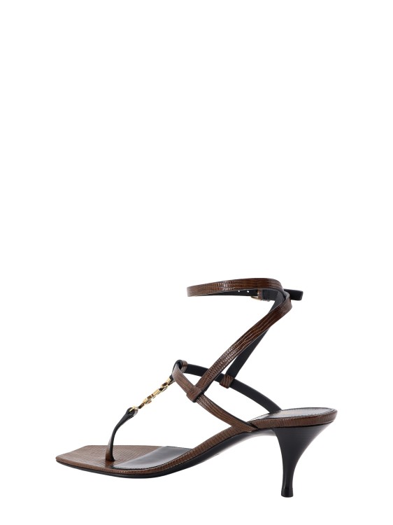 Shop Saint Laurent Leather Sandals With Frontal Monogram In Brown