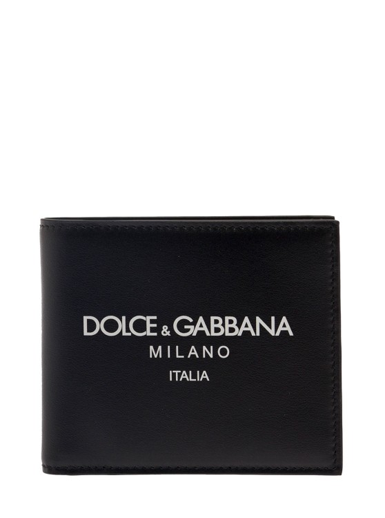 Dolce & Gabbana Black Wallet With Contrsting Print In Smooth Leather In Gray