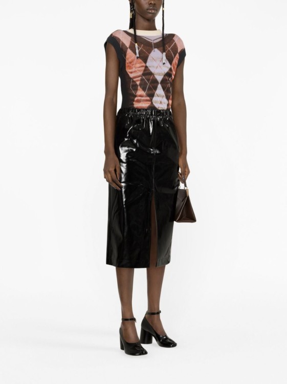 Shop Maison Margiela Four-stitch Patent Midi Skirt In Black