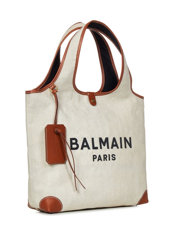 Shop Balmain Natural-colored Canvas Grocery Bag In White