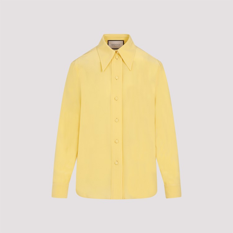 Shop Gucci Yellow Iris Silk Crêpe De Chine Shirt