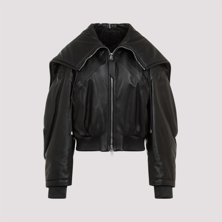 Shop Attico Leather Bomber Jacket In Black