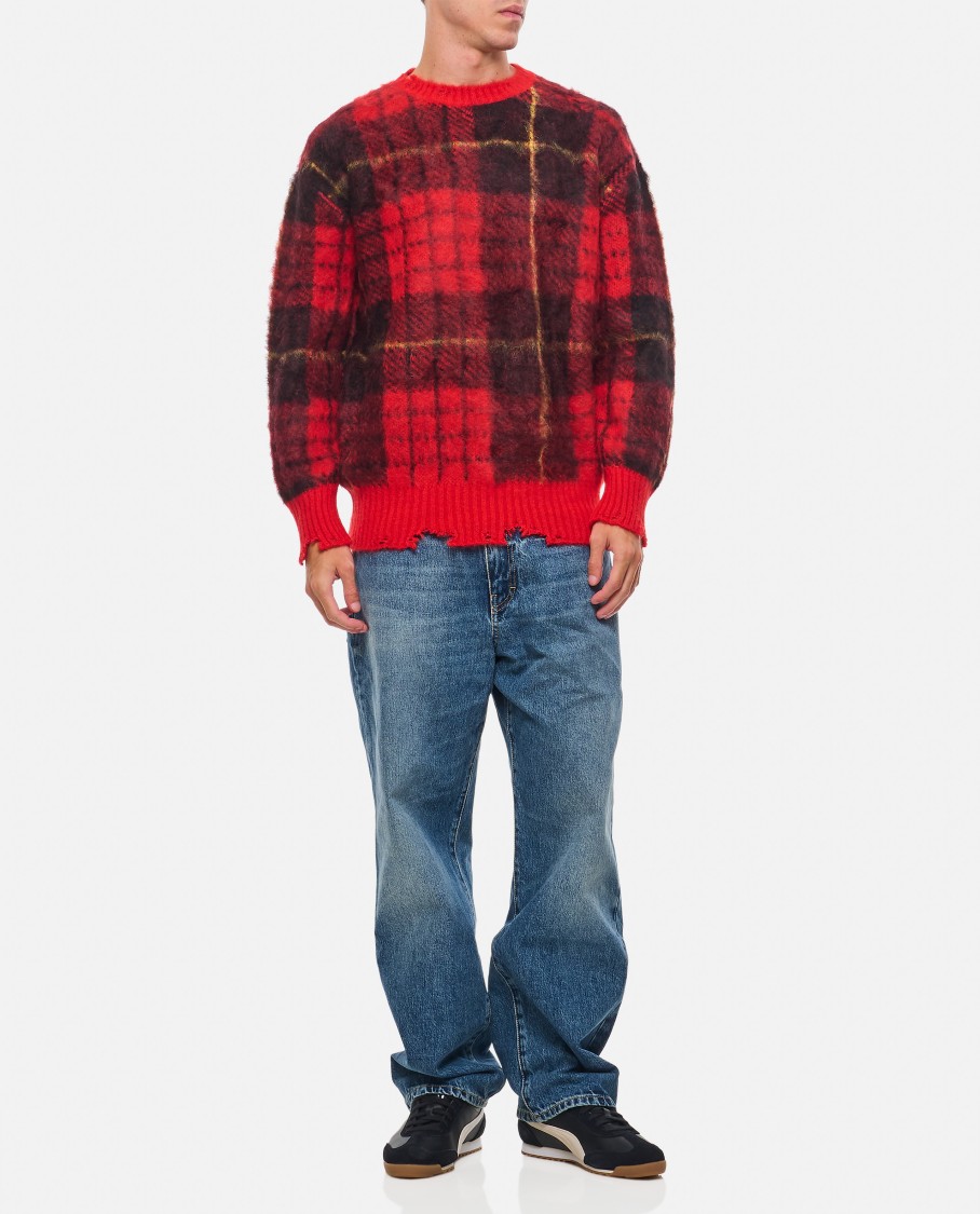Alexander Mcqueen Check Pattern Distressed Jumper In Red