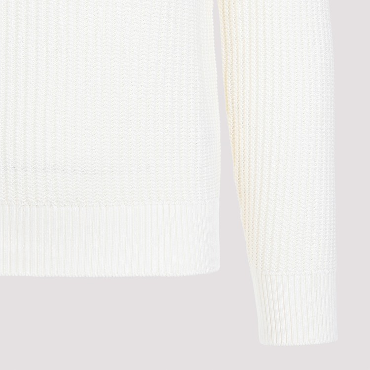Shop Dunhill Open Knit Crewneck Off White Cotton Pullover