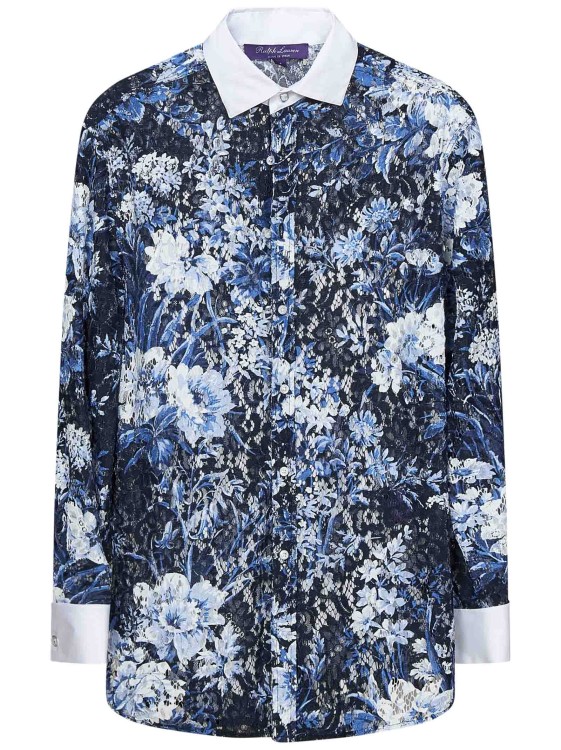 Shop Polo Ralph Lauren Kelley Navy Blue Cotton Blend Lace Shirt