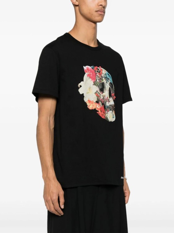 Shop Alexander Mcqueen Black Floral Skull T-shirt