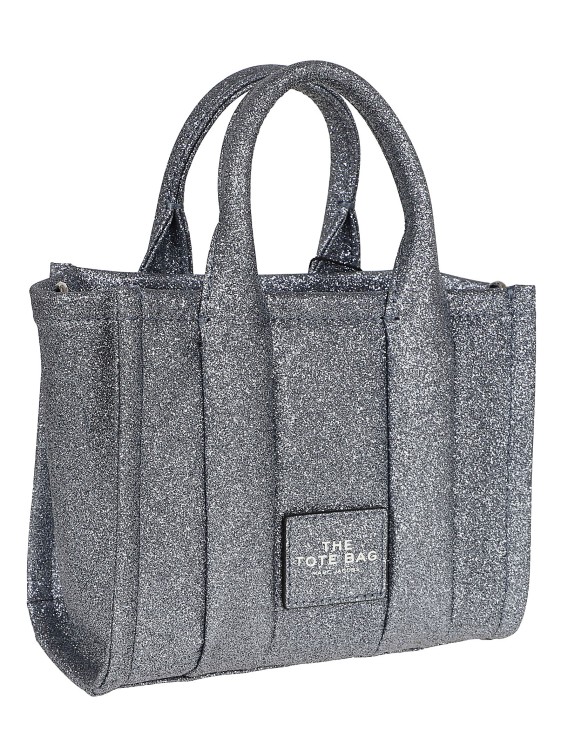 Shop Marc Jacobs The Galactic Glitter Leather Mini Tote Bag In Grey