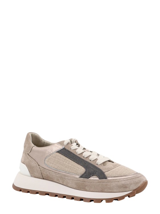 Shop Brunello Cucinelli Canvas And Suede Sneakers With Precious Contour In Grey