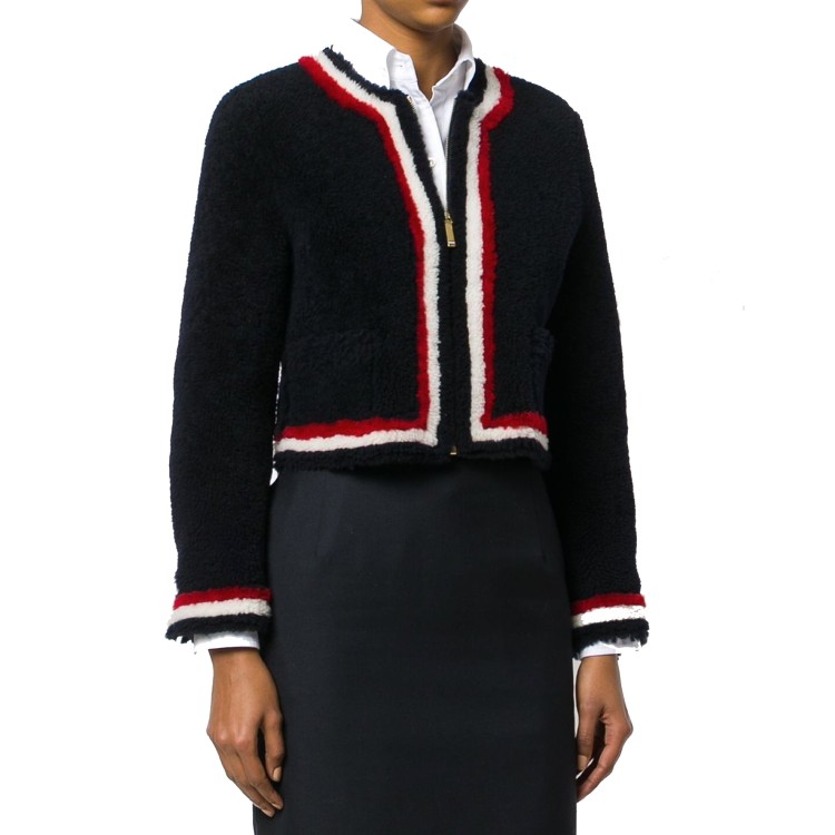Shop Thom Browne Dyed Shearling Jacket In Black