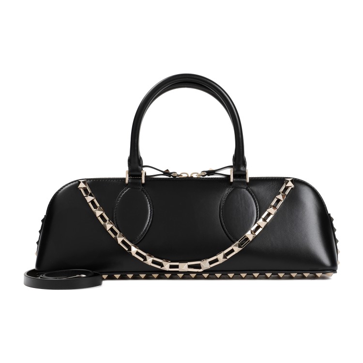 Shop Valentino Duffle Rockstud Black Calf Leather Handbag
